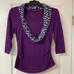 Notations, Medium V-Neck Sweater with Button-on Sash - Fitted